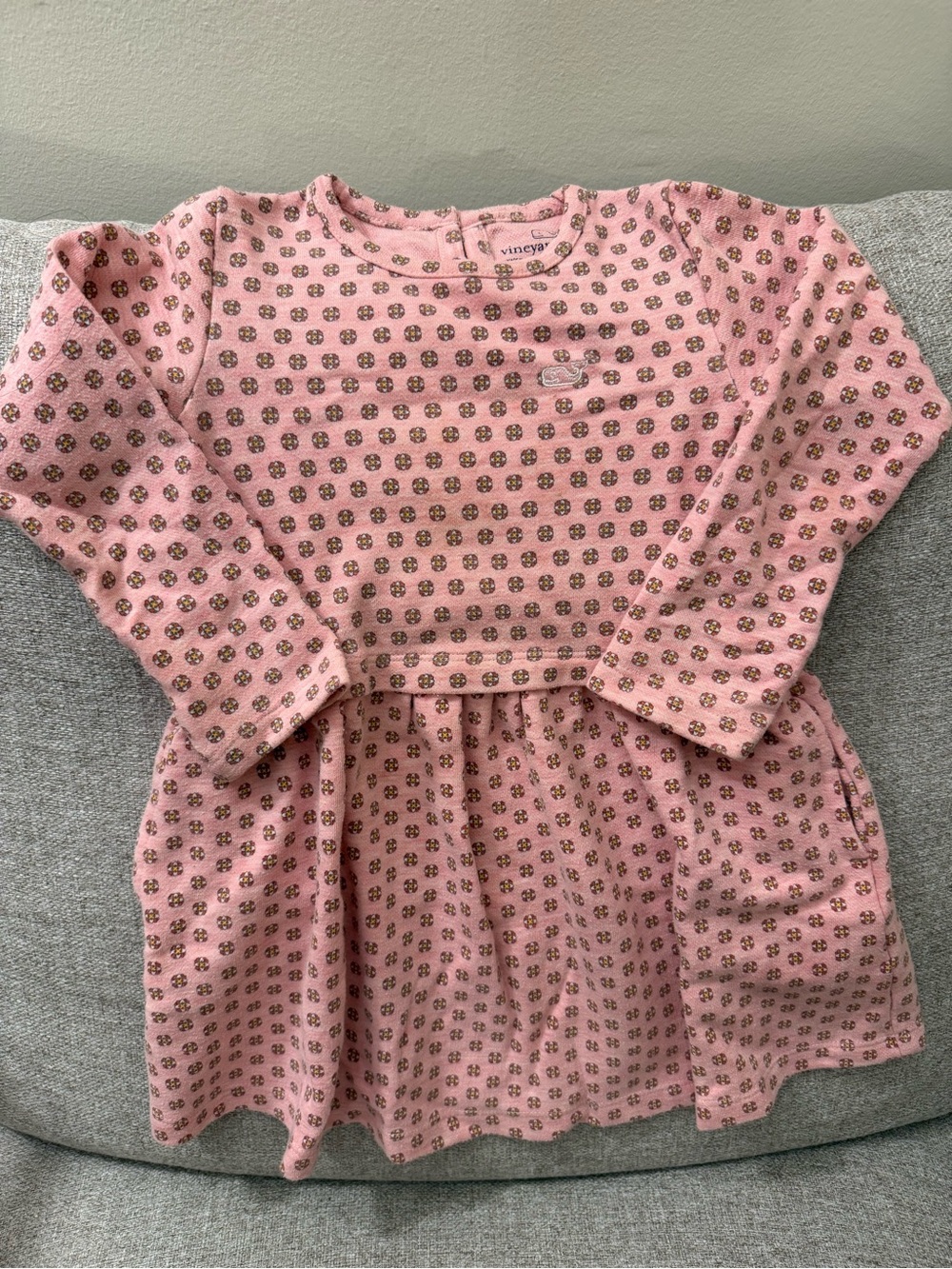 Vineyard Vines Pink Floral Dot Knit Long-Sleeve Girls Dress